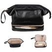 Waterproof Cosmetic Bag Large Capacity Travel Leather Makeup Bag Double Layer for all the Cosmetics-Black