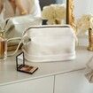 Waterproof Cosmetic Bag Large Capacity Travel Leather Makeup Bag Double Layer for all the Cosmetics-White