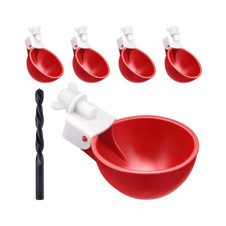 5-Pack Automatic Chicken Water Feeders with Saw for Buckets, Boxes, Poultry Drinkers for Chickens, Duck, Goose, Turkey or Bunny
