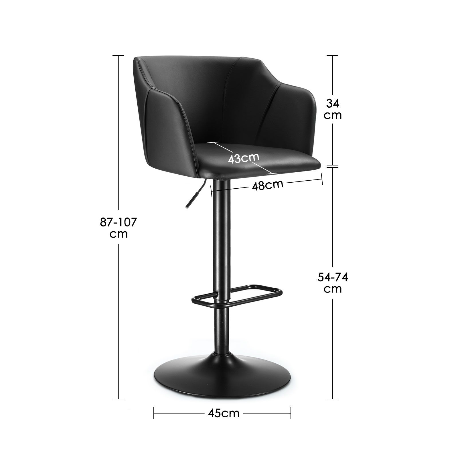 Bar Stool Set of 2 Black Dining Chairs Modern Kitchen Island Counter