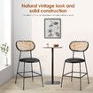 Rattan Bar Stool Set of 2 Black Dining Chair Modern Kitchen Island Counter Height Home Pub Breakfast Cane Backrest Armless Wooden Metal PU Leather