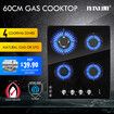 Maxkon Gas Cooktop Cooker 4 Burners Stove Tops 60cm Cook Hobs Stovetop NG LPG Glass Surface Knobs Black