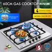 Maxkon Gas Cooktop 4 Burners Cooker 60cm Stove Cook Tops Hobs Stovetop NG LPG Stainless Steel Surface Knobs