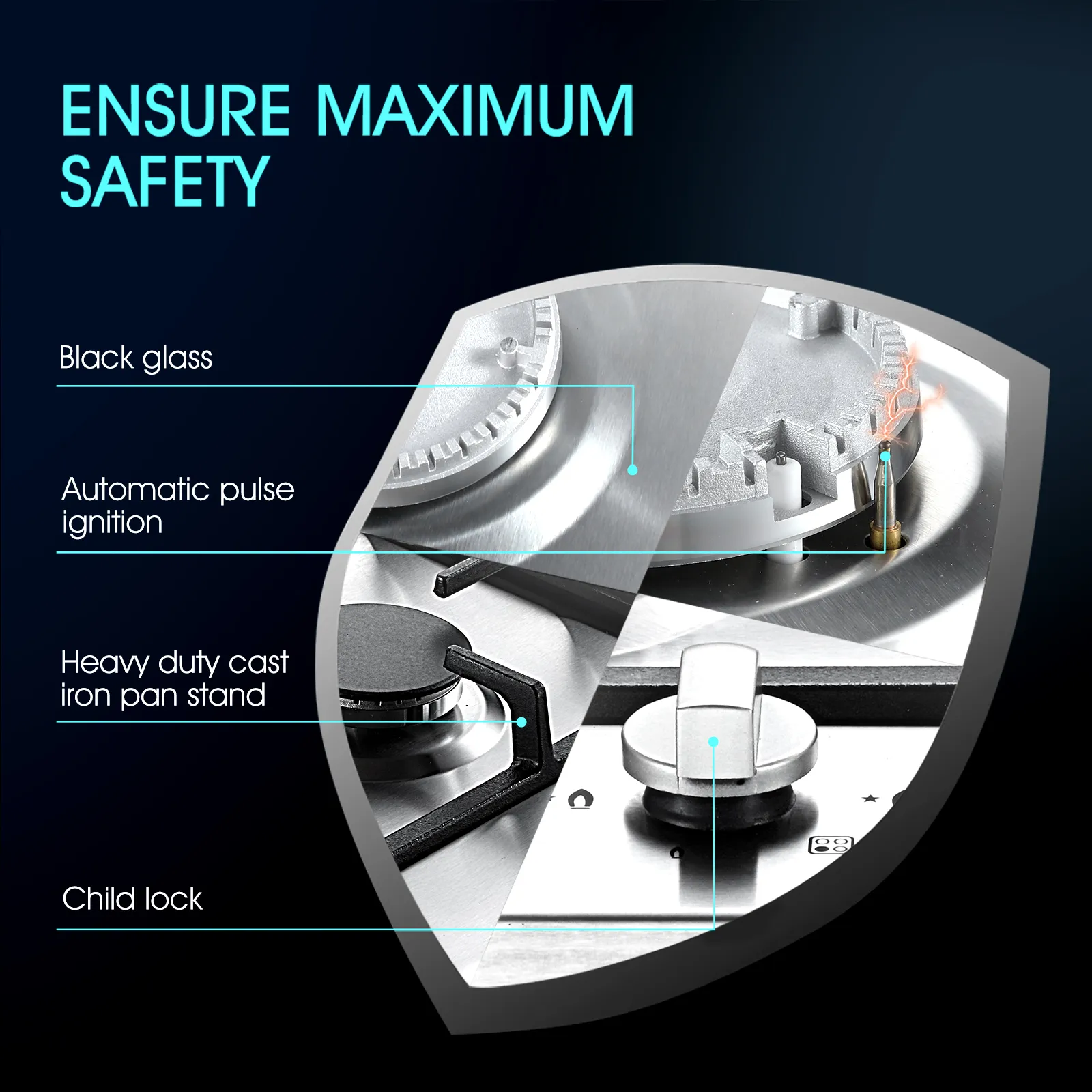 Maxkon 90cm Gas Cooktop Cooker 5 Burners Stoves Hobs Cook Tops Stovetop