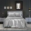 4 Piece Satin Bedding Sheet Pillowcase Sets Luxury Rich Silk Silky Super Soft Solid Color Reversible  Stain-Resistant Wrinkle Free (Light Grey)