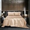 4 Piece Satin Bedding Sheet Pillowcase Sets Luxury Rich Silk Silky Super Soft Solid Color Reversible  Stain-Resistant Wrinkle Free (Khaki)
