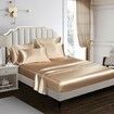 4 Piece Satin Bedding Sheet Pillowcase Sets Luxury Rich Silk Silky Super Soft Solid Color Reversible  Stain-Resistant Wrinkle Free (Khaki)