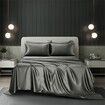 4 Piece Satin Bedding Sheet Pillowcase Sets Luxury Rich Silk Silky Super Soft Solid Color Reversible  Stain-Resistant Wrinkle Free (Dark Grey)