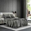 4 Piece Satin Bedding Sheet Pillowcase Sets Luxury Rich Silk Silky Super Soft Solid Color Reversible  Stain-Resistant Wrinkle Free (Dark Grey)
