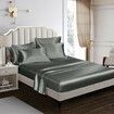 4 Piece Satin Bedding Sheet Pillowcase Sets Luxury Rich Silk Silky Super Soft Solid Color Reversible  Stain-Resistant Wrinkle Free (Dark Grey)