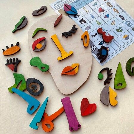 Wooden Jigsaw Puzzles Set Picasso Art 26 Wooden Pieces Montessori Travel Toy for Kids Children Gifts