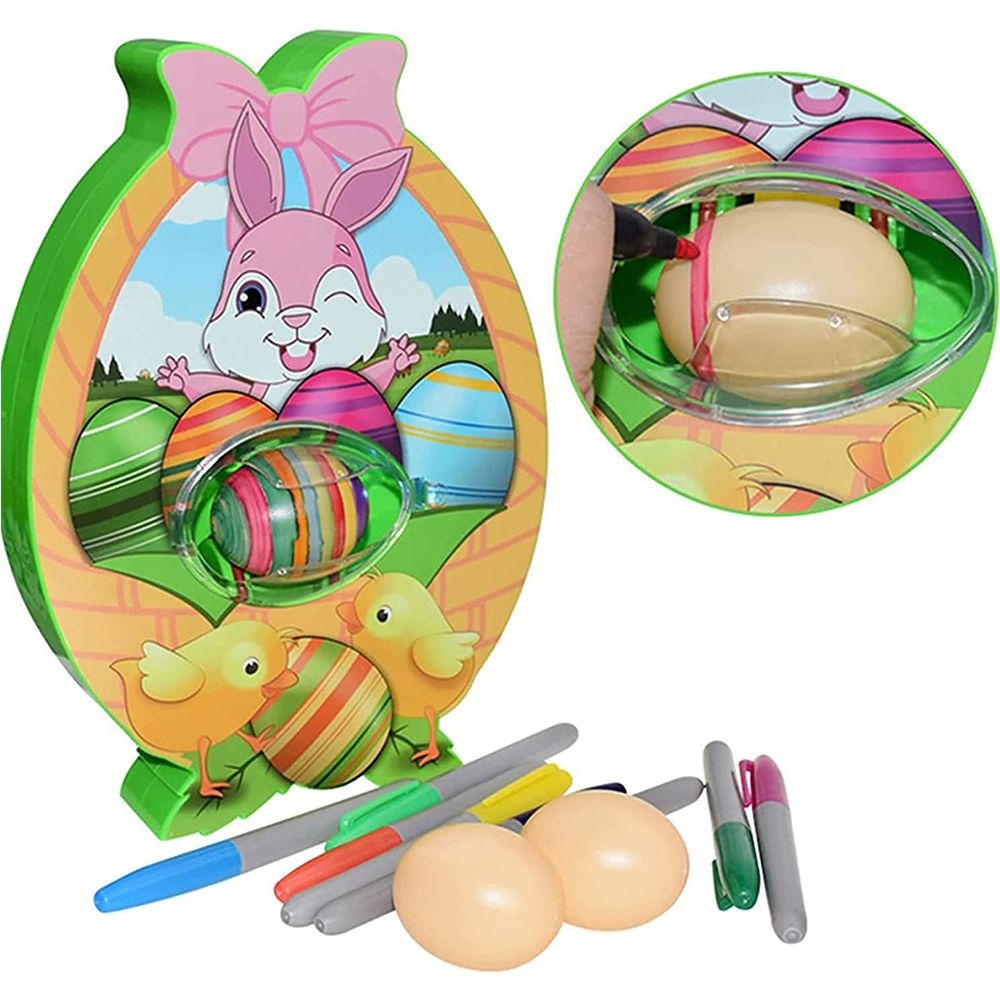 Easter Egg Decorations Kit,Egg Dye Decorator Machine with 8 Colourful Quick Drying Mark Pens, 3 Plastic DIY Painting Decoration Eggs