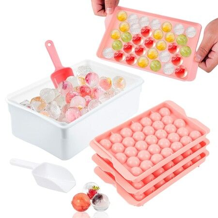 3pc Round Ice Cube Tray with Coolbox, Ice Cube Trays in Mini Ball, Ice Ball for Freezer, 3 Ice Cube Cocktail, Adapted Whisky ( Ice Cube*3+box+ Shovel)
