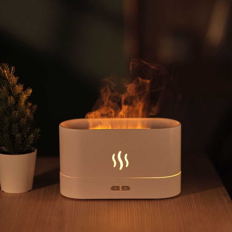 Aromatherapy Flame Light Quiet Mist Humidifiers Aroma Air Diffusers with Auto Shut-Off Protection Atomization Night Light USB Color White Warm Light