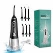 Oral Irrigator Wireless Electric with 5 Modes and 6 Nozzles Water Flosser IPX7 Waterproof USB Charging 300 ml Tooth Cleaner for Home Travel (Black)