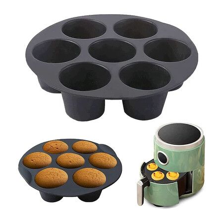 Set of 2 Muffin Moulds, Hot Air Fryer Cups, Silicone Muffin Pan, Muffin Baking Tray, Non-Stick Coated Muffins Baking Mould for Cakes, Cakes (6 Inches)
