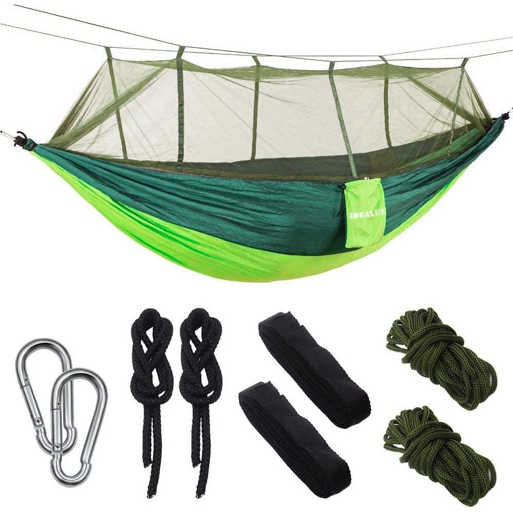 Camping Hammock with Net, Lightweight Portable Hammock, Double Parachute, High Capacity and Tear Resistance, Perfect for Hammocks