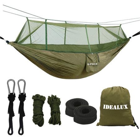 Camping Hammock with Net, Lightweight Portable Hammock, Double Parachute, High Capacity and Tear Resistance, Perfect for Hammocks