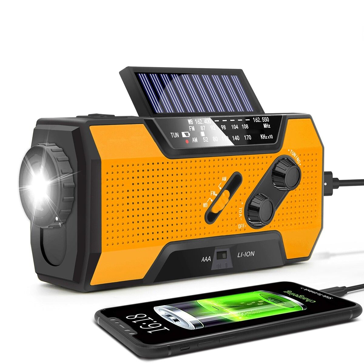Solar Hand Crank Emergency Radio - FM/AM/NOAA Weather Radio With 5000mAh Power Bank & SOS Alarm