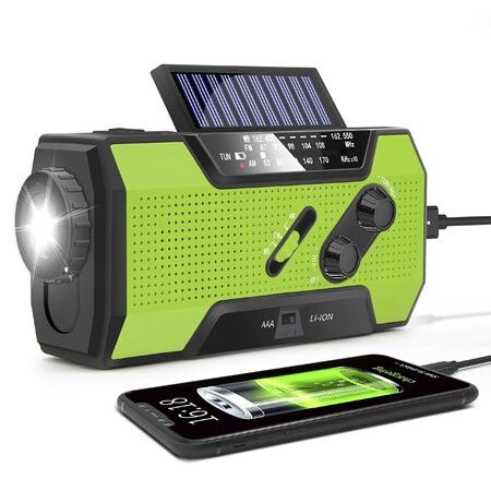 Emergency Hand Crank Weather Radio AM/FM/NOAA Portable Solar with SOS Alarm LED Flashlight & Reading Lamping-Green