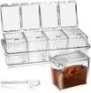 4 Cell Clear Seasoning Rack Spice Box with Cover and Spoon