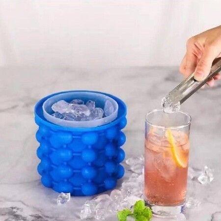 Ice Cube Mold Ice Trays, Large Silicone Ice Bucket, 2 in 1 Ice Cube Maker