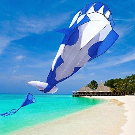 3D Kite Huge Frameless Soft Parafoil Giant Dark Blue Dolphin Breeze