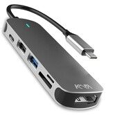 USB C Type HUB 6 in 1 Adapter, Aluminium Multi Port Dongle Type-C to USB Ports, 4K HDMI Port, Type PD Charging & Data Port & SD/TF for MacBook Pro/Air