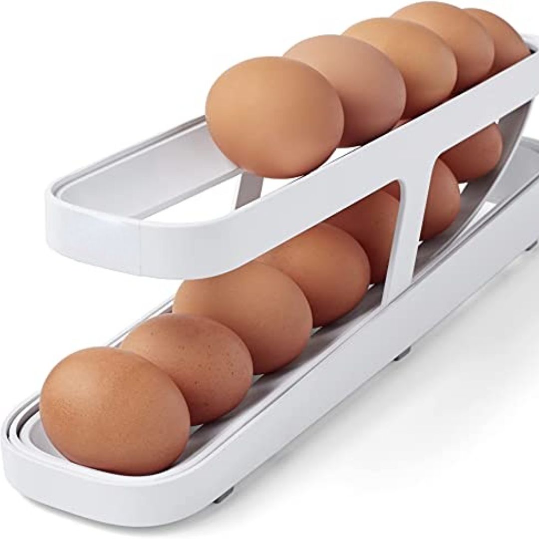 Automatic Scrolling Eggs Rack Holder Storage Box Plastic Eggs Basket Container Dispenser Organizer Closet For Fridge Kitch