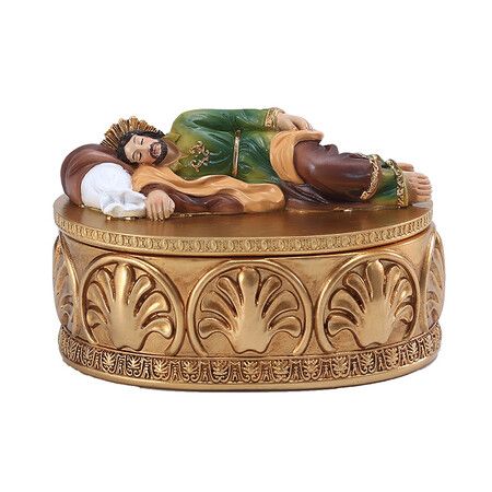 Saint Joseph Statue Religious Decoration Boxes, Catholic Gifts, Rosary Box, Used to Store Rosary Beads, Souvenir Coins, Ring(12X8X7.5CM)