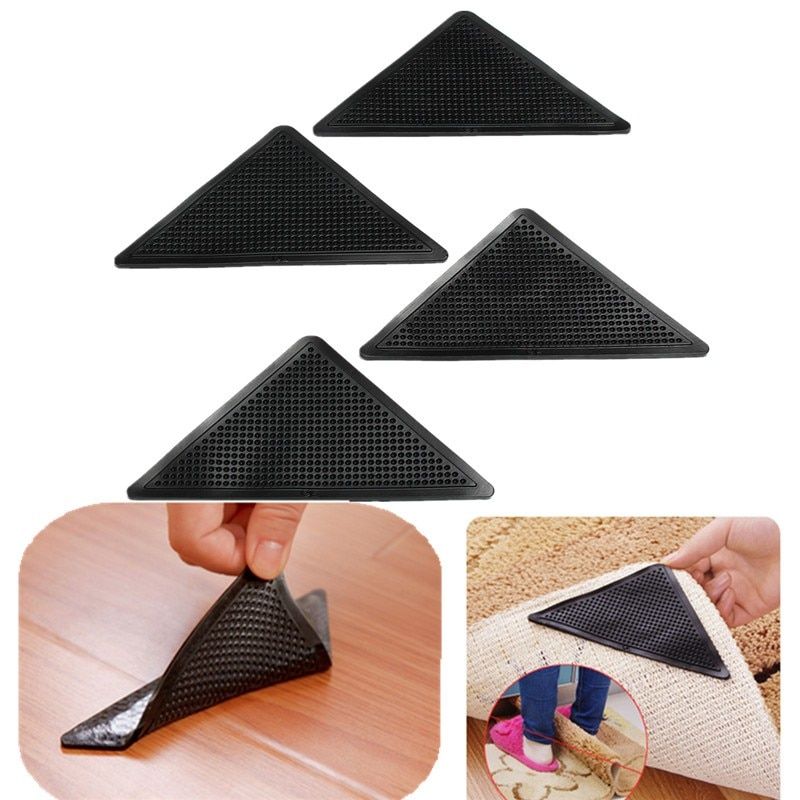 4pcs Rug Carpet Grippers Triangle Rubber Mat Sticker Reusable Non Slip Silicone Washable Grips Home Bath Room Corners Pads