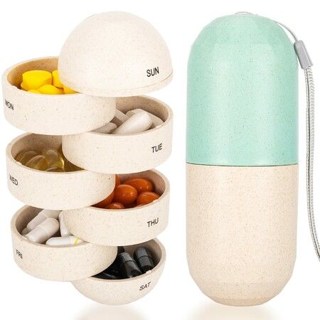 Weekly Pill Organizer,Damp Proof Pill Box,Portable Pocket Pill Box Dispenser for Outdoors Travel for Trip Vacation Men Women Gift