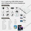 iPhone Adapter for Live-Streaming HDMI Adapter for TV Dual USB Female OTG Adapter with Charging Port