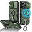 iPhone 14 Pro Max Case Armor Compatible with MagSafe with Rotatable Kickstand & Camera Cover-Green