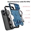 iPhone 14 Pro Max Case Armor Compatible with MagSafe with Rotatable Kickstand & Camera Cover-Blue