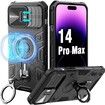 iPhone 14 Pro Max Case Armor Compatible with MagSafe with Rotatable Kickstand & Camera Cover-Black