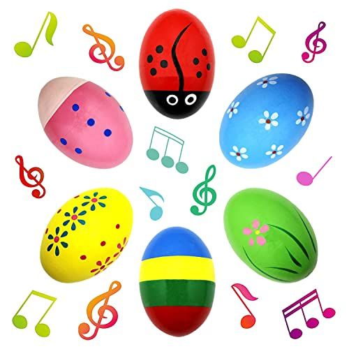 Easter Basket Stuffers Maracas Eggs for Kids Set of 6 Easter Eggs Wooden Percussion Musical Shaker Egg for Toddlers Kids Babies Boys Girls Gifts