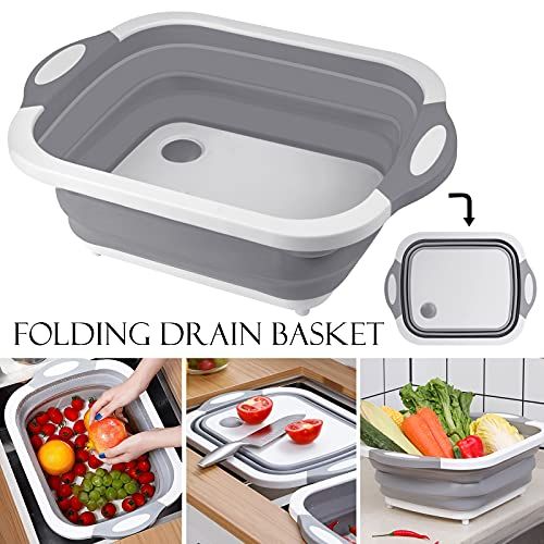 Collapsible Cutting Board Chopping Basin Kitchen Foldable Camping Dishes Sink Space Saving Storage Basket for BBQ  Picnic Camping Outdoor