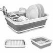 Collapsible Dish Drainer with Drainer Board Foldable Drying Rack Set Portable Dinnerware Organizer Space Saving Kitchen Storage Tray Grey