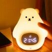 Bear Night Light Alarm Clock, Soft Silicone Portable Nursery Lamp, Children USB Rechargeable Nightlight for Kids Toddler  Gifts Bedroom Room Decor