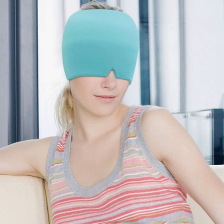Form Fitting Head Gel Ice Cap Cold Therapy  Ice Head Wrap Ice Pack Mask Cold Cap-Blue