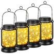 Solar Hanging Mason Jar Lights with Stakes,Outdoor Waterproof Decorative Solar Lantern Table Lamp,Vintage Glass Jar Starry Fairy Light with 30 LEDs for Patio Garden Tree (4 Pack,Warm White)