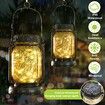 Solar Hanging Mason Jar Lights with Stakes,Outdoor Waterproof Decorative Solar Lantern Table Lamp,Vintage Glass Jar Starry Fairy Light with 30 LEDs for Patio Garden Tree (4 Pack,Warm White)