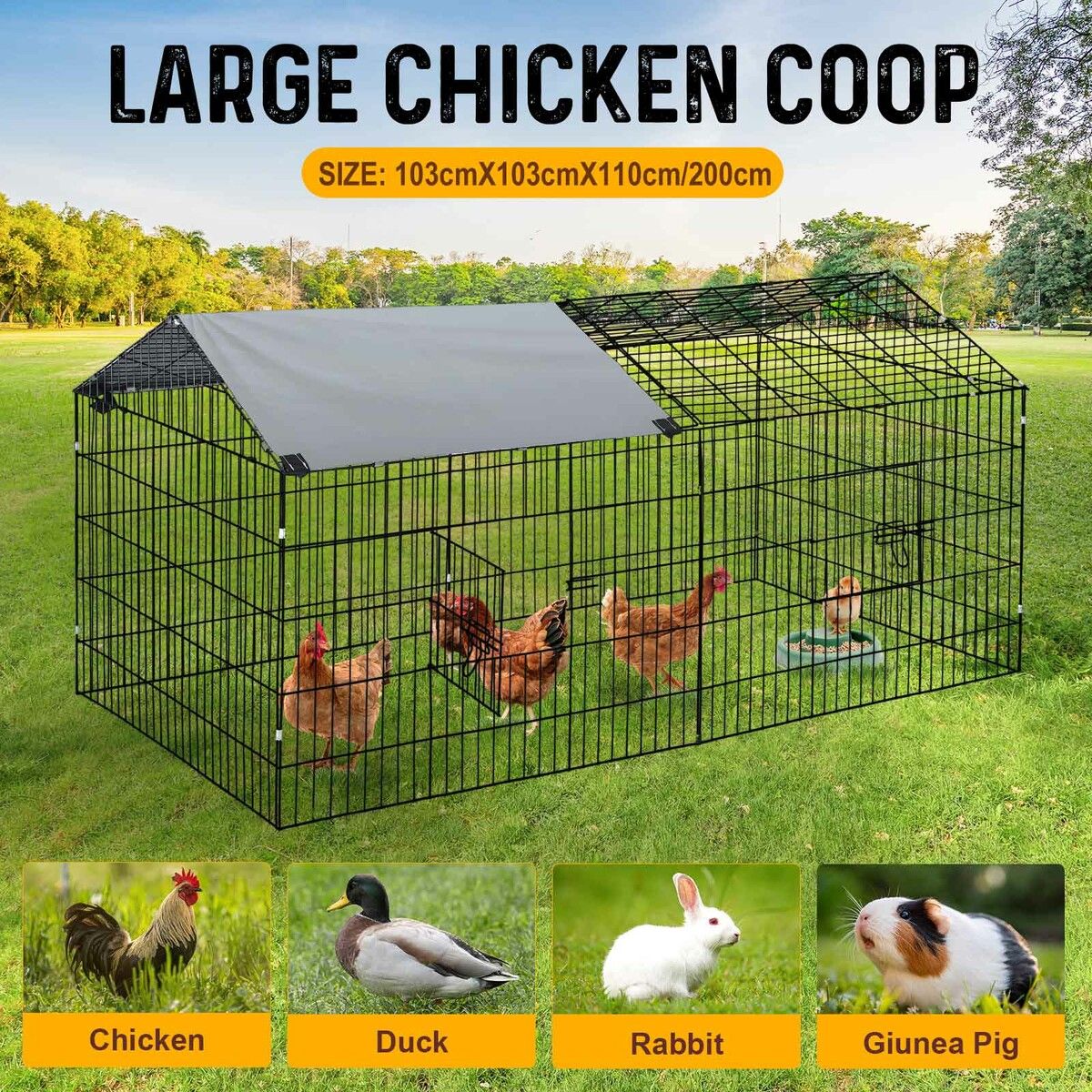 XXL Chicken Coop Rabbit Hutch Cat Enclosure Pet Cage Crate House Bunny