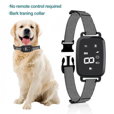 Dog Training Collar Automatic Rechargeable Dog Collar Pet Dog Anti Bark Device with Shock Vibration Sound Waterproof Collar