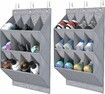 2 Pack Hanging Shoe Organizer,12 Large Pockets and 2 Larger Storage Compartments with 6 Hooks Shoe Storage Rack Organize Grey