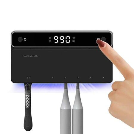 Wall Mounted UV Toothbrush Holder 5 SlotFan Drying Drill-Free Rechargeable Toothbrush Holder for Family Use-Black