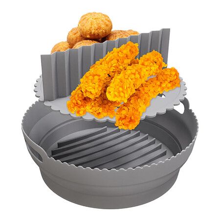 Air Fryer Pot Oven Baking Tray with Detachable Separator Pad Reusable Basket Heat Resistant Easy Cleaning Pan Accessories Color Grey