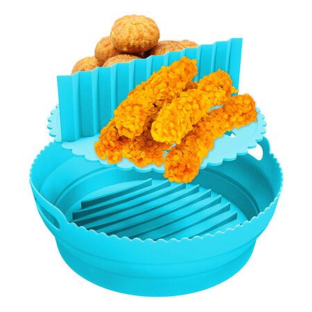 Air Fryer Pot Oven Baking Tray with Detachable Separator Pad Reusable Basket Heat Resistant Easy Cleaning Pan Accessories Color Blue