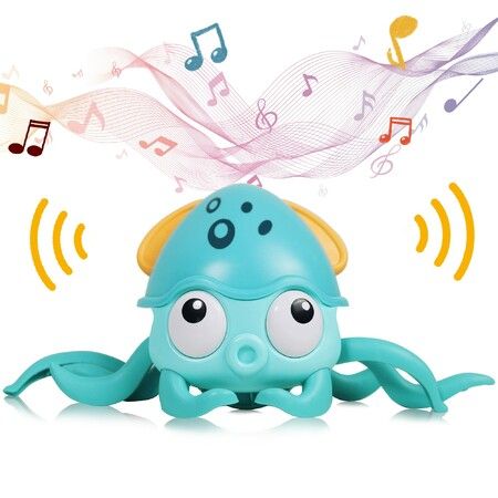 Crawling Octopus Baby Toy Avoiding Obstacles, Musical Octopus Toy with USB Charge and Light for Babies, Kids (Green)